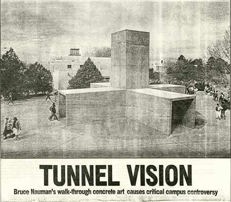 The installation was highly controversial, and often appeared in newspapers. Photo taken for the Albuquerque Journal, Vol 11 No 19, Facility Planning #028